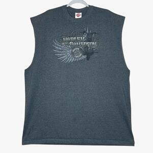 Harley Davidson Graphic Muscle Tee 3XL 2010 Hill City South Dakota Gray Tank